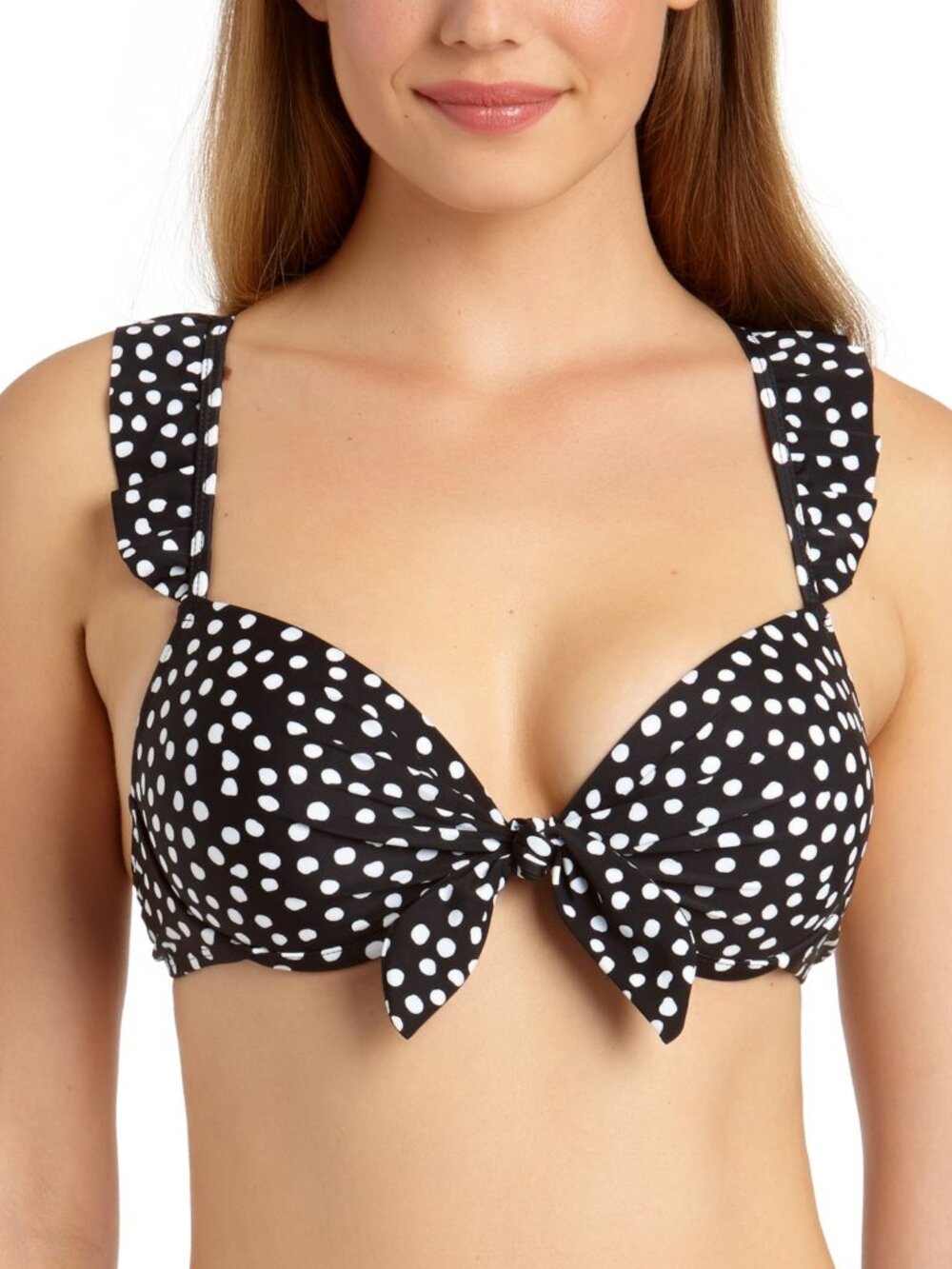 California Waves Womens Dot Print Ruffled Push up Bikini Swim Top